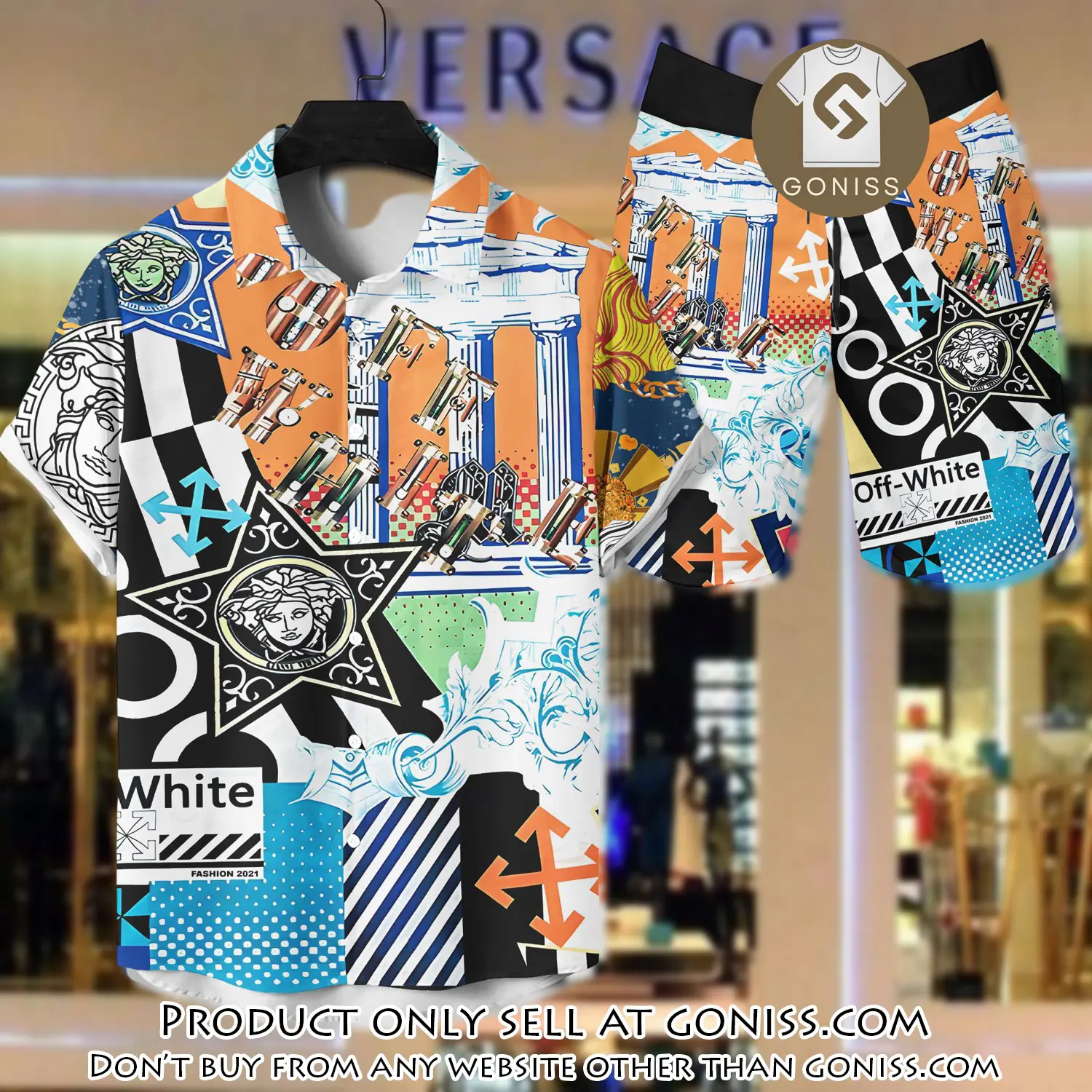 Versace luxury hawaiian shirt & short set lhs1209 gn5653477